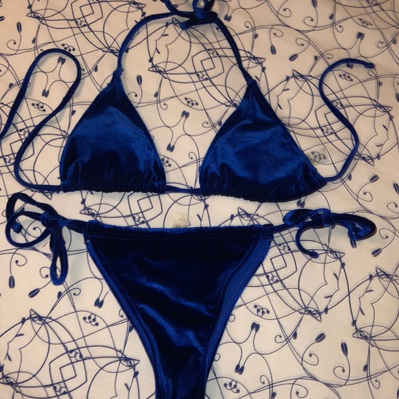Zaful Other - Zaful blue velvet string bikini